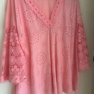 Pretty Pink Lacey Crochet Women's Blouse 2x